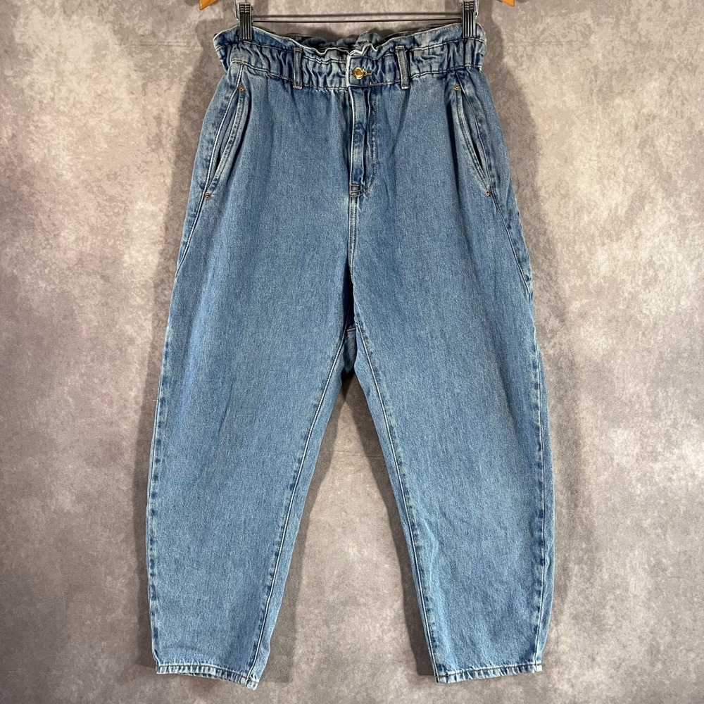 Zara Mom Jean Women 8 Light Blue Barrel Leg Paperbag High Waist Tapered 2302/132